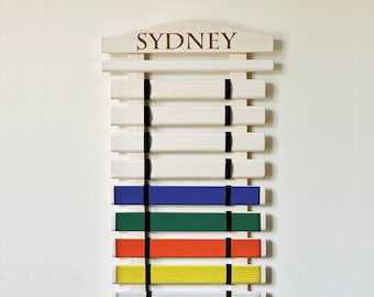 Martial Arts Belt Display Personalized White: Solid Wood Karate, Taekwondo, Jiu Jitsu Organizer