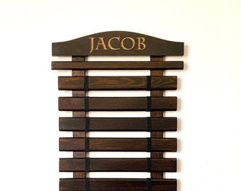 Martial Arts Belt Display Personalized: Solid Wood Karate, Taekwondo, Jiu Jitsu 5-18 Belts Organizer