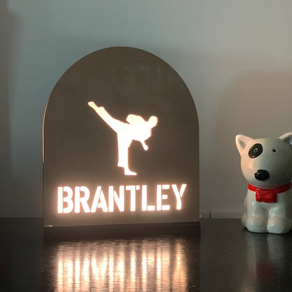 Martial Arts Lampshade, Coach Personalized Karate Gif, Kids Room Decor, Bedside Nightlight, Taekwondo Wood Cut Lamp, Jiu Jitsu LED Light