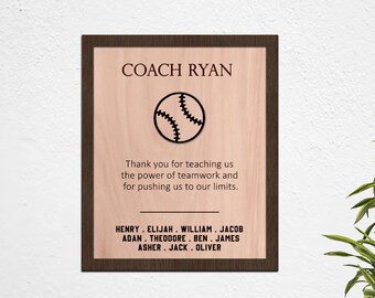 Personalized Baseball Softball Coach Plaque: Engraved Wood Thank You Gift