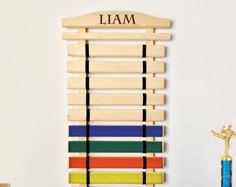 Personalized Martial Arts Belt Display: Solid Wood Karate, Taekwondo, Jiu Jitsu Organizer