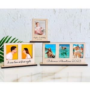 Mini Instax-fotolijst gepersonaliseerd: op maat gegraveerde houten polaroiddisplay, houten dubbel en drievoudig vrijstaand