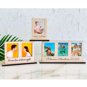 Mini Instax Photo Frames, Wooden Double & Trible Freestanding Polaroid Picture Frames, Custom Engraved Mini Picture Frame, Tiny Wood Frame