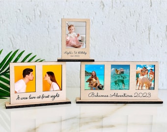 Mini-Instax-Fotorahmen, freistehende Doppel- und Dreifach-Polaroid-Bilderrahmen aus Holz, Mini-Bilderrahmen mit individueller Gravur, winziger Holzrahmen