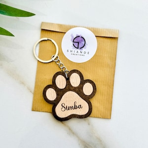 Paw Keyring Personalised Cat Keychain, Dog Name Paw Print, Pet Memory Charm, Memorial Paw Print Key chain Gift, Paw Wood cut out Keychain