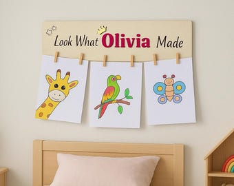 Personalized Toddler Gift Kids Art Display Sign: Wooden Nursery Decor, "Look What I Made"