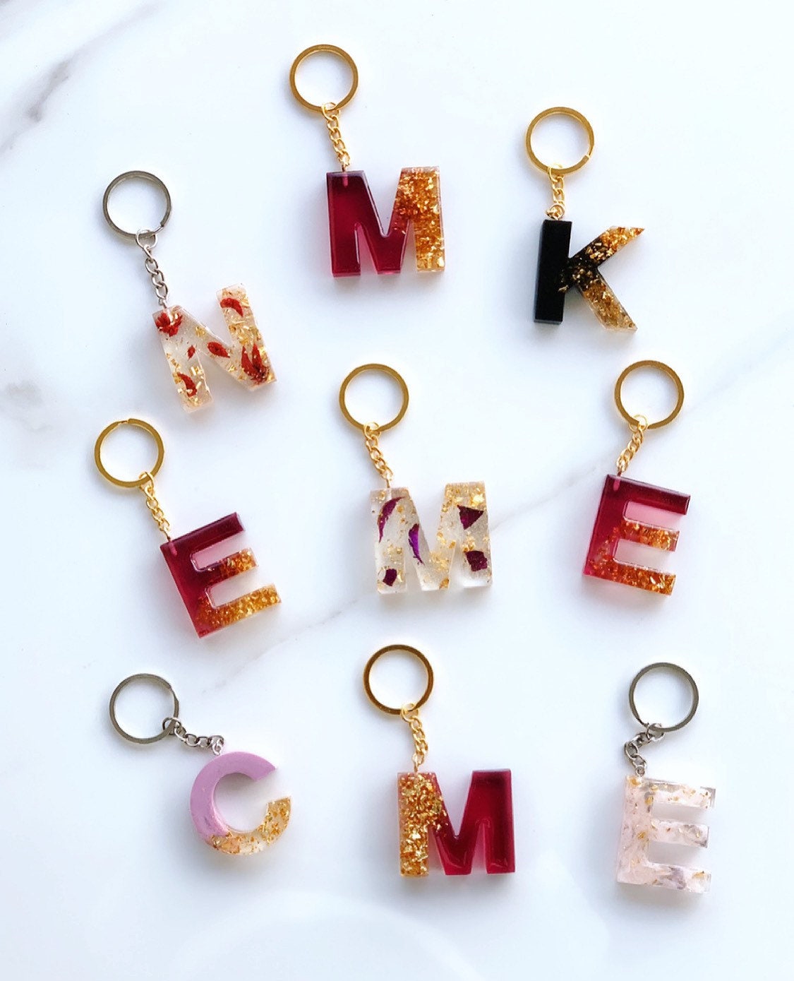 Handmade Resin Alphabet Initial Letter Keychains Marble effect Etsy