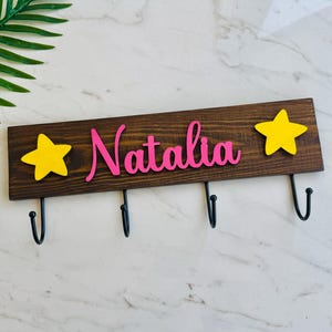 Personalized Kids Wall Hooks: Wooden Nursery Organizer, Solid Wood Coat Hanger, Nursery Children Wardrobe