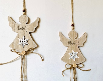 Personalized Angel Ornament, Angel Names Ornament, Christmas Angel Memorial Ornament, Custom Engraved Wood Ornament, Custom Family Xmas gift