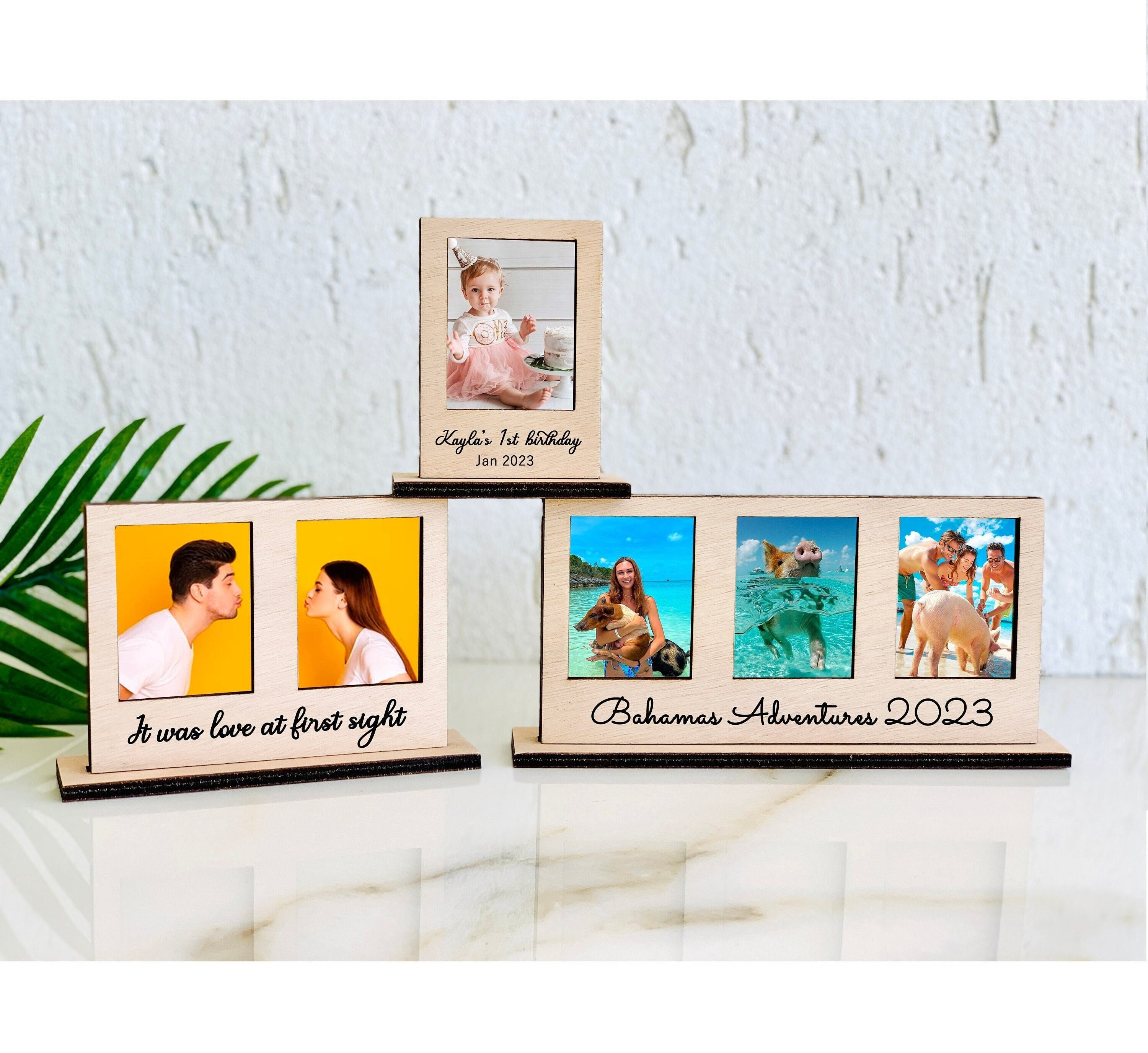 Mini Instax Photo Frame Personalized: Custom Engraved Wooden Polaroid Display, Wooden Double & Triple Freestanding