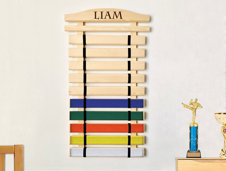 Martial Arts Belt Display Rack Personalized Karate Belt Display Holder Taekwondo Karate Jiu Jitsu Belt Display Karate Medal Organizer Holder. ShiandeCreations
