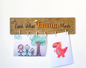 Personalized Kids Artwork Display: Wooden "Look What I Made" Sign