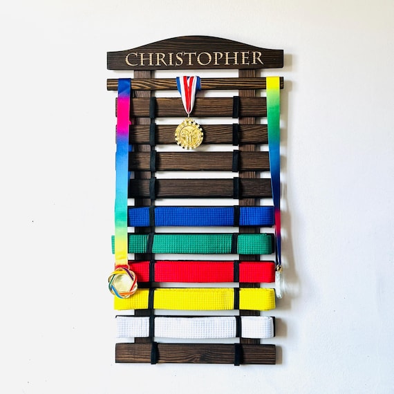 Karate Belt Holder Personalized: Martial Arts Belts Display Organizer, Taekwondo, Jiu Jitsu 5-18