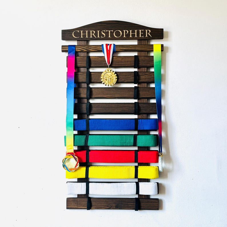 Karate Belt Holder Personalized: Martial Arts Belts Display Organizer, Taekwondo, Jiu Jitsu 5-18 Racks image 1
