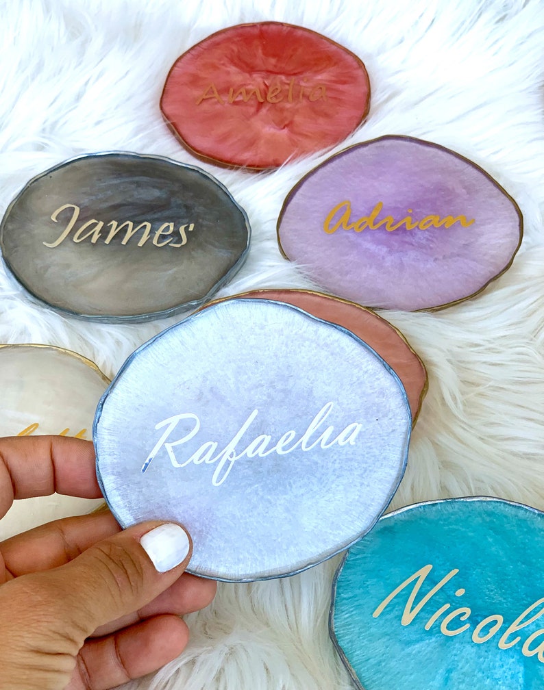 Personalized Resin Coasters with Names. Initial Resin Agate Coasters, Bridesmaids gifts, Wedding favors, Place settings, Thank you gifts