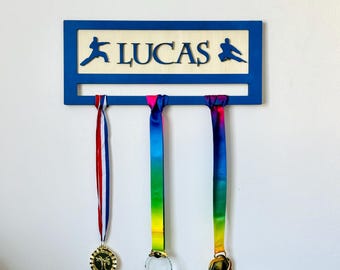 Personalized Karate Medal Display: Wooden Martial Arts Medal Holder Rack