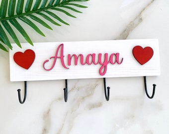 Nursery Children's Wardrobe, Personalized Children's Wall Hanger, Baby Room Wooden Wall Organizer, Kids Room Hooks Rack, Kids Coat Hanger