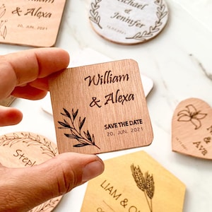 Personalized Wood Wedding Coasters in Bulk, Custom Wooden Magnets & Tags, Wedding Guests Gifts, Engraved Place Settings, Save the Date Tags