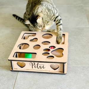 Personalized Cat Ball Chaser Toy: Interactive Wooden Kitty Maze Box