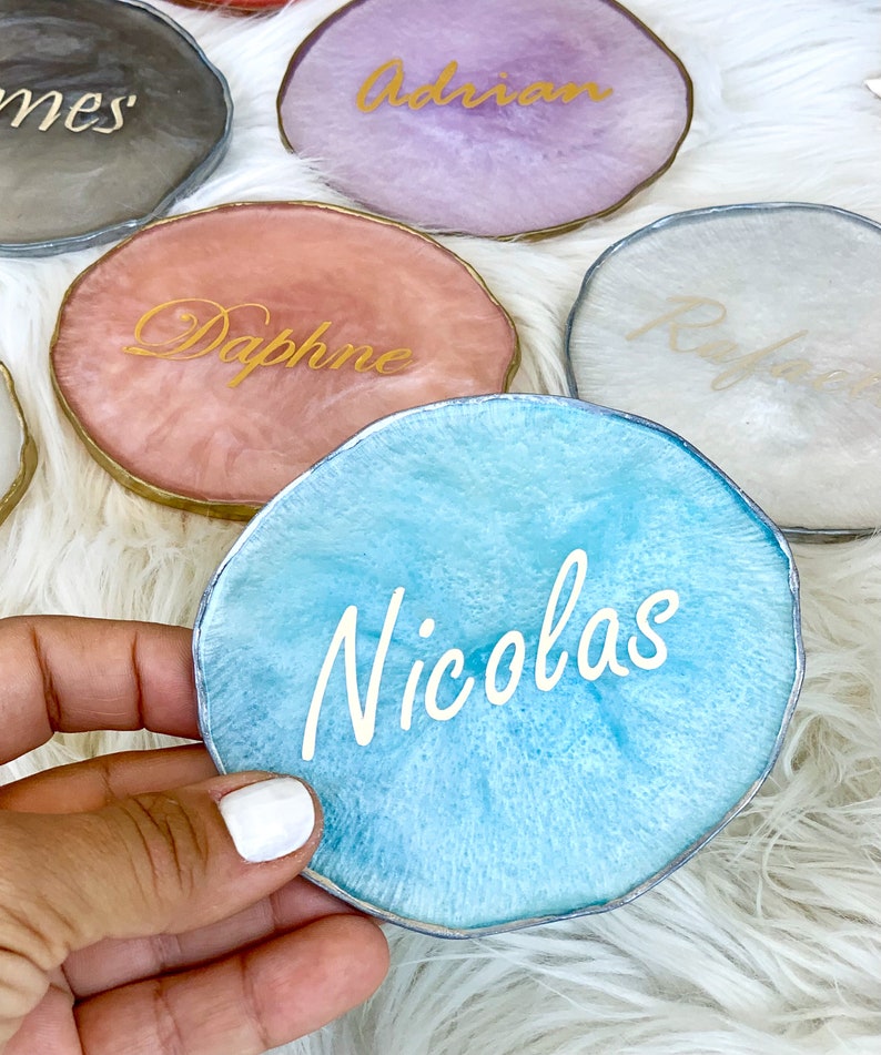 Personalized Resin Coasters with Names. Initial Resin Agate Coasters, Bridesmaids gifts, Wedding favors, Place settings, Thank you gifts