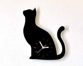 Black Cat Wall Clock: Wooden Silhouette, Silent Sweep, Cat Lovers Gift