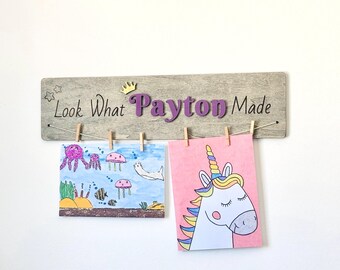 Personalized Kids Art Display Sign: Wooden "Look What I Made" Nursery Decor