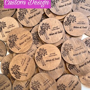 Personalized Wood Wedding Coasters in Bulk, Custom Wooden Magnets & Tags, Wedding Guests Gifts, Engraved Place Settings, Save the Date Tags