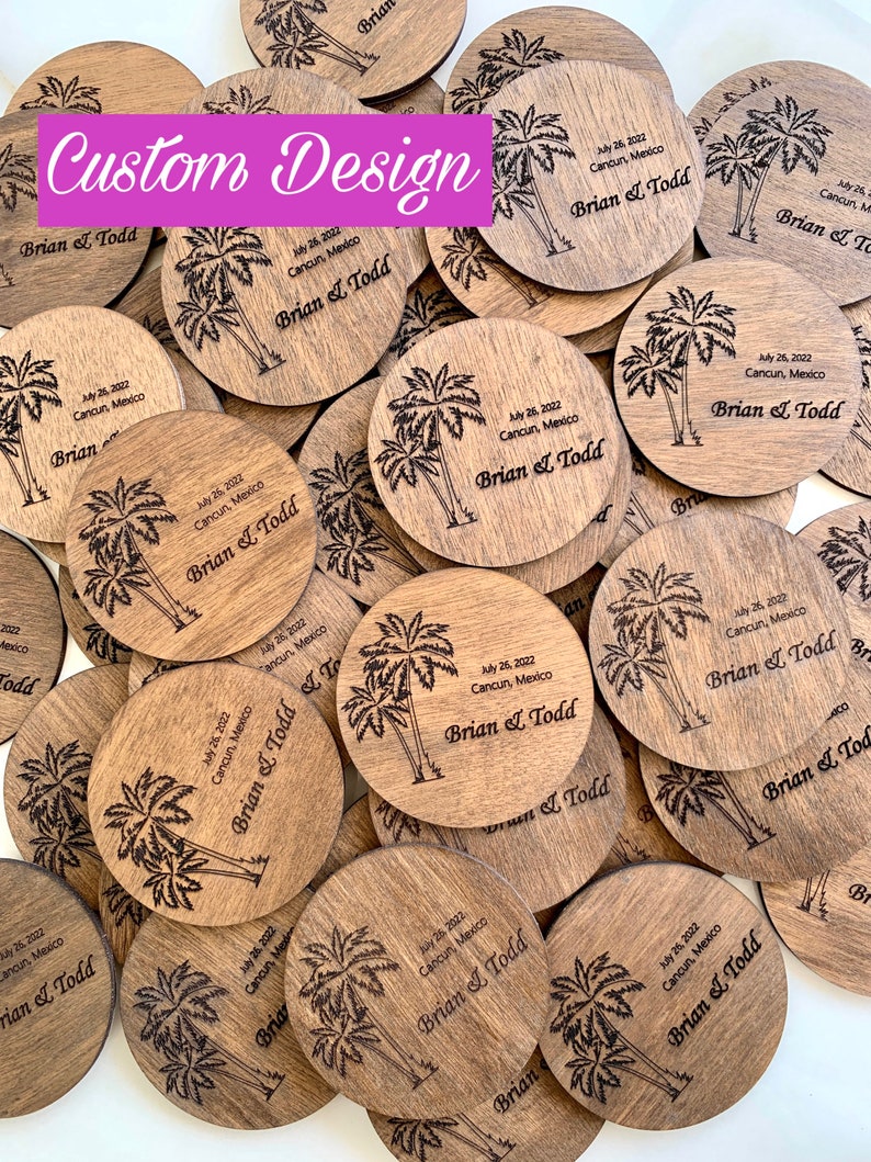 Personalized Wood Wedding Coasters in Bulk, Custom Wooden Magnets & Tags, Wedding Guests Gifts, Engraved Place Settings, Save the Date Tags