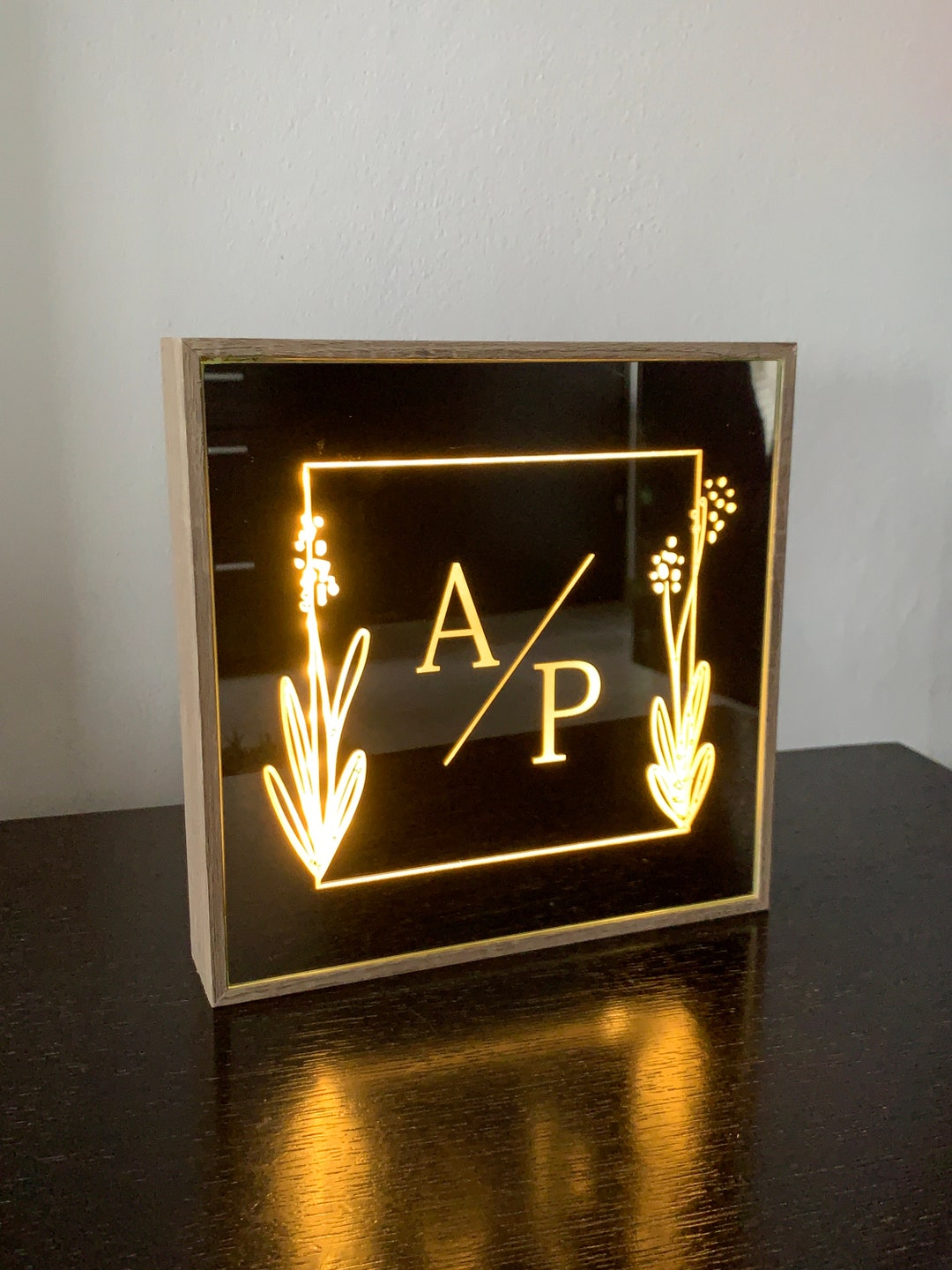 Personalized LED Mirror Sign, Engraved Couple Initials, Freestanding ...