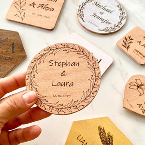 Personalized Wood Wedding Coasters in Bulk, Custom Wooden Magnets & Tags, Wedding Guests Gifts, Engraved Place Settings, Save the Date Tags