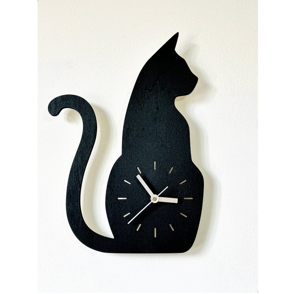 Horloge murale chat, horloge murale en bois noir et doré, horloge murale chat en colère, cadeau pour amoureux des chats, cadeau Crazy Cat Lady