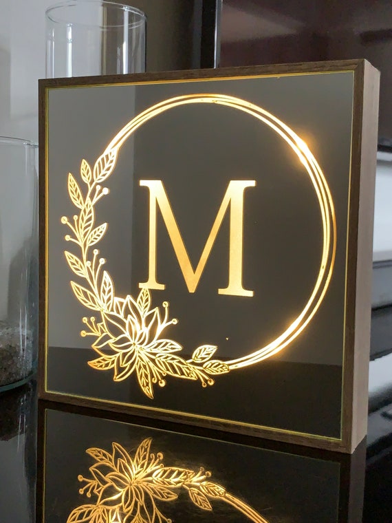 Personalized LED Mirror Monogram Sign – Engraved Shadow Box Plaque