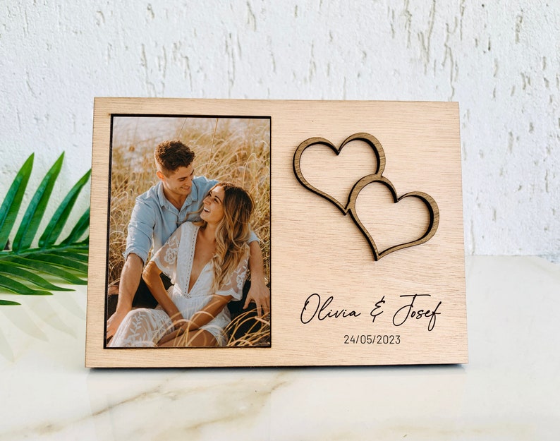 Personalized Wedding Photo Frame for Parents, 50th Anniversary Frame, Engagement Picture Frame, Wedding Shower Photo Frame for Dad, Engraved image 1