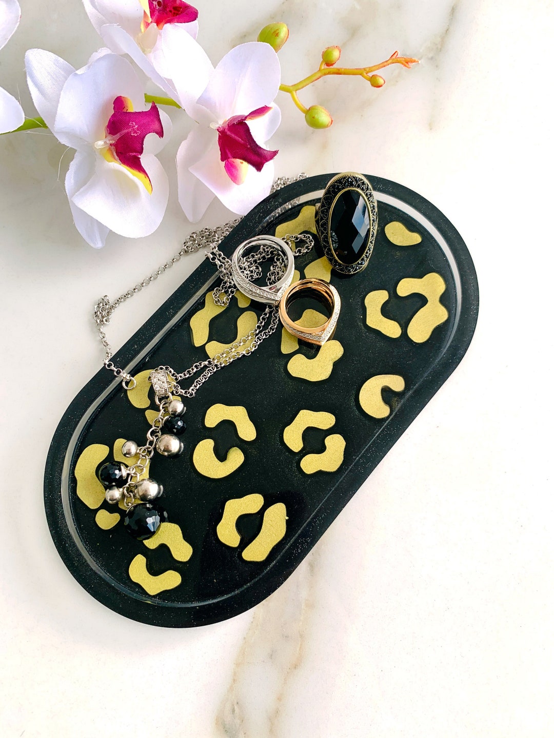 Resin Jewelry Dish Black & Gold Leopard Animal Print Resin Etsy