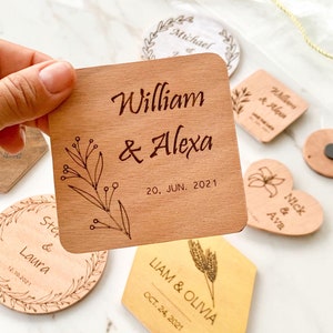 Personalized Wood Wedding Coasters in Bulk, Custom Wooden Magnets & Tags, Wedding Guests Gifts, Engraved Place Settings, Save the Date Tags