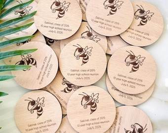 Custom Class Reunion Favors: Engraved Wood Tags, Coasters & Keychains
