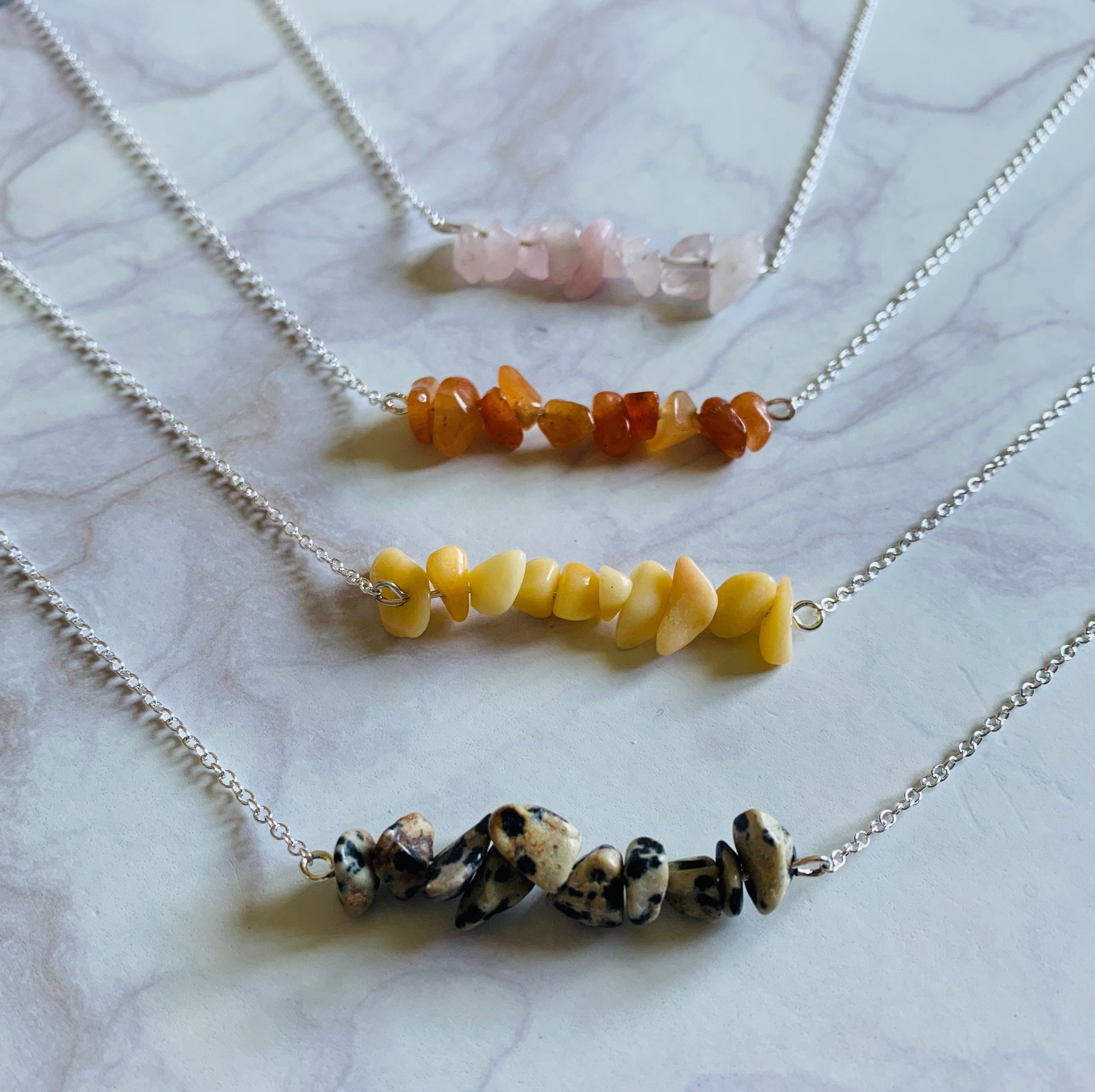 Gemstone Chip Necklaces Gemstone Chip Beads With Silver Etsy