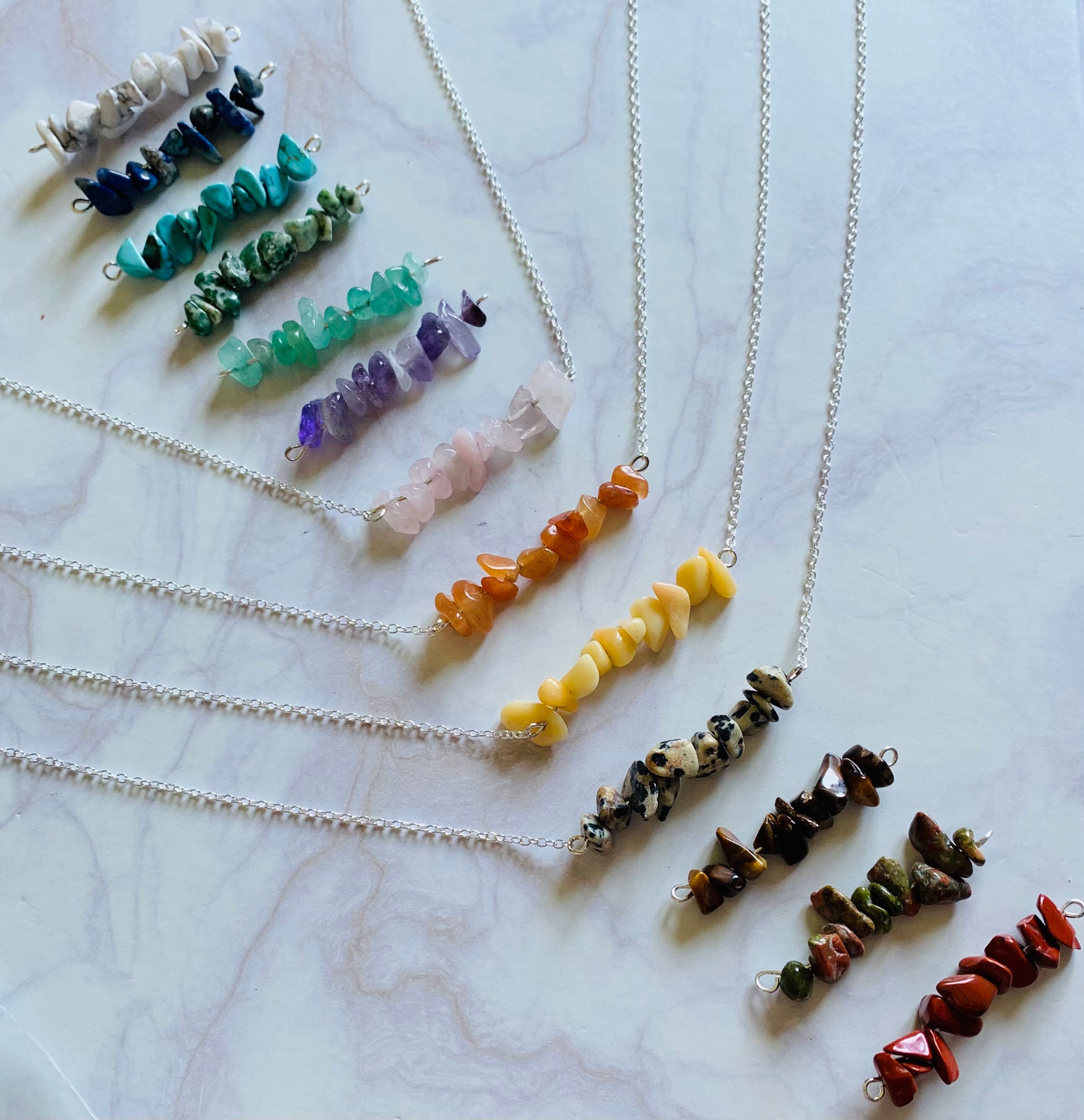 Gemstone chip necklaces 10 gemstone chip beads with silver Etsy