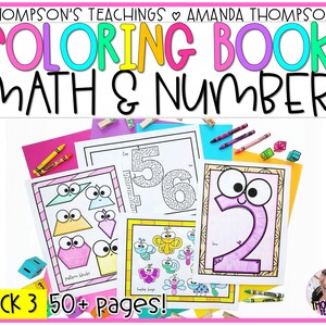 May include: A pack of coloring book pages featuring math and number themes. The pages include a number maze, pattern blocks, and a number with googly eyes. The pack includes over 50 pages and is labeled "Pack 3".