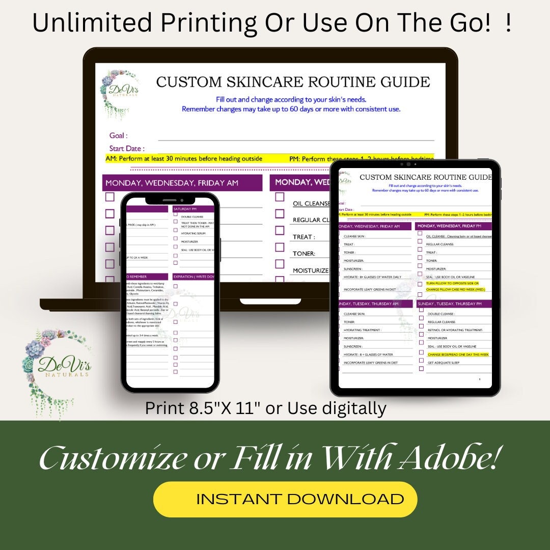 Simple Moring and Evening Skincare Routine Guide Digital Skincare Guide Custom Skin Care