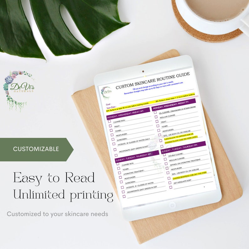 Simple Moring and Evening Skincare Routine Guide Digital Skincare Guide Custom Skin Care