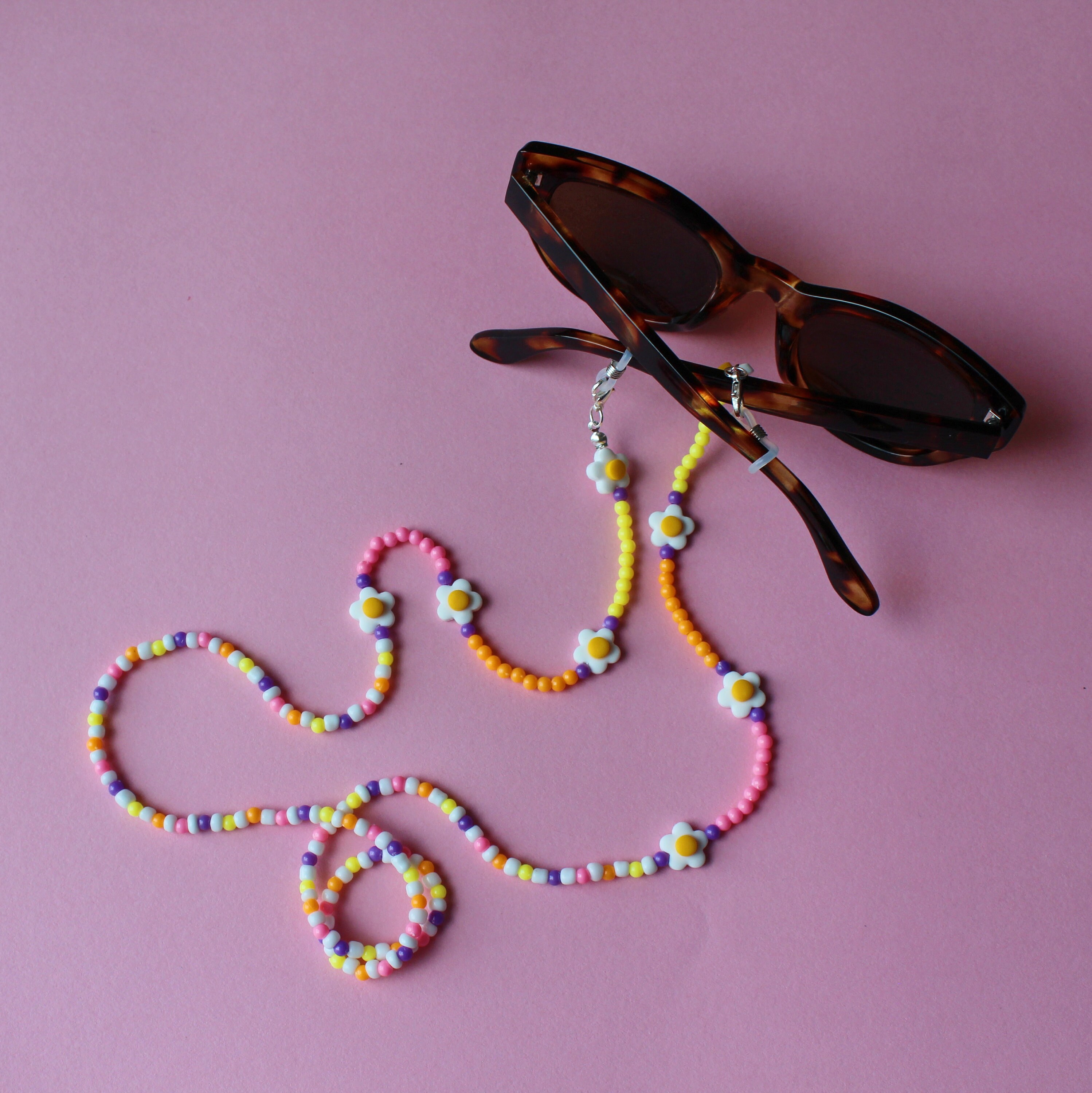 Beaded Sunglass Chain White & Yellow Etsy
