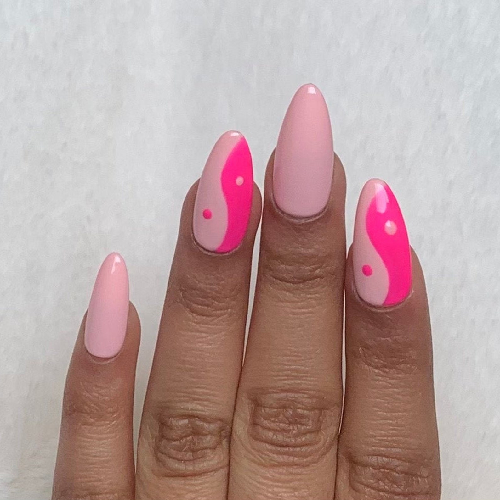 Almond Press on Nails Pink Yin and Yang Press on Nails Etsy