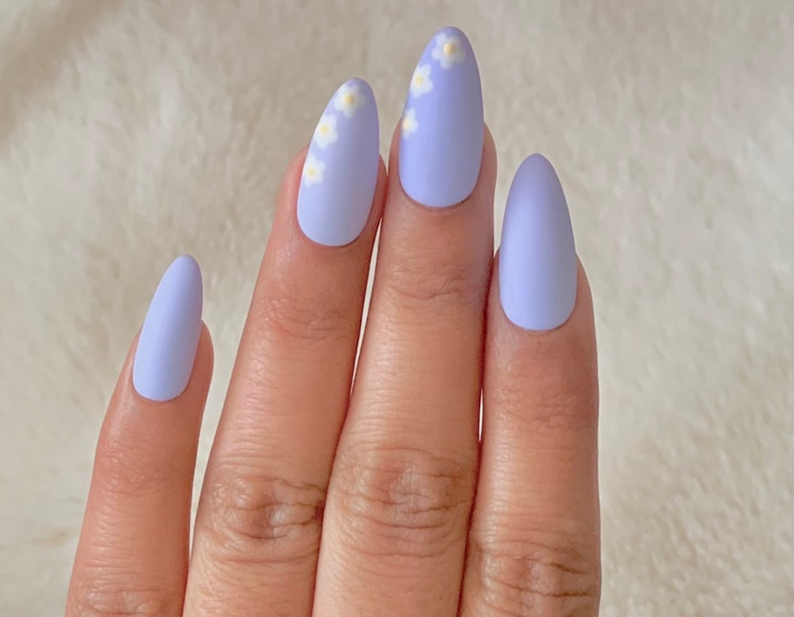 Almond Press on Nails Lavender Daisy Press on Nails Etsy