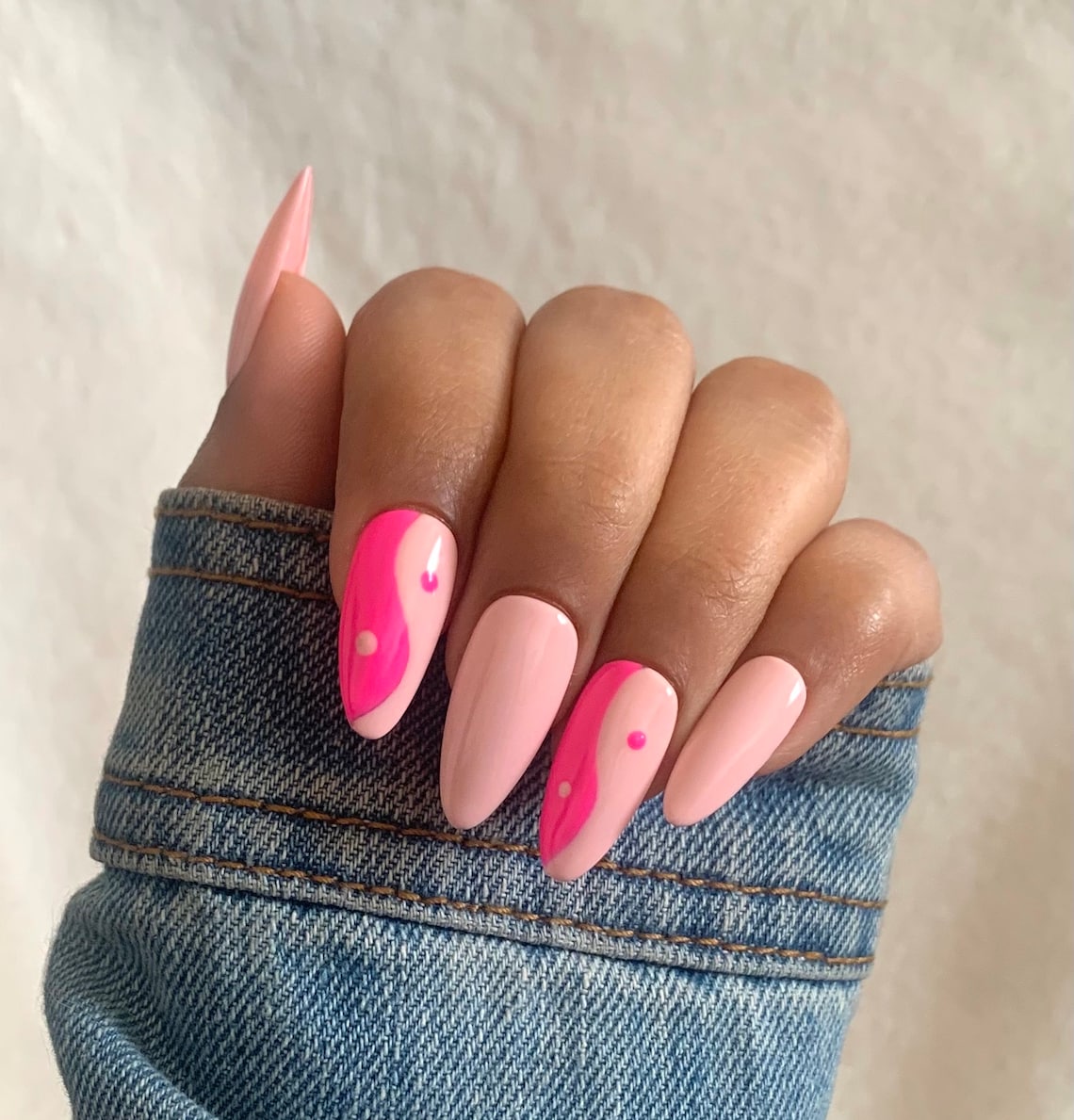 Almond Press on Nails Pink Yin and Yang Press on Nails Etsy