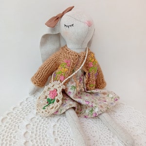 Easter Bunny , Premium Linen Heirloom Stuffed Animal Toys , Handmade Bunny Doll , Rabbit Doll , Handmade Fabric Doll , Stuffed Bunny Doll