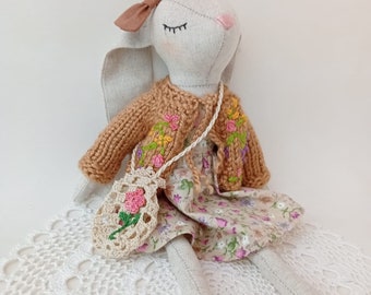 Easter Bunny , Premium Linen Heirloom Stuffed Animal Toys , Handmade Gift Bunny Doll , Gift Bunny, Handmade Fabric Doll , Stuffed Bunny Doll