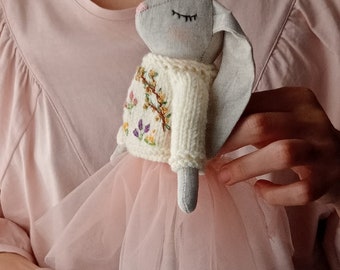 Easter Bunny , Premium Linen Heirloom Stuffed Animal Toys , Handmade Bunny Doll , Rabbit Doll , Handmade Fabric Doll , Stuffed Animal Doll