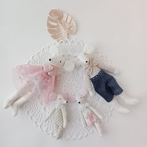 Mouse Doll Family , LAST baby GİRL MOUSE* ,Dollhouse Mouse Stuffed Animal ,  Mice Toys  , Linen Mouse Toy , Mouse Family , Gift Mouse Dolls