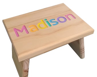 Personalized  Kids Step Stool Primary or Pastel Colors. Solid Colors available upon request.